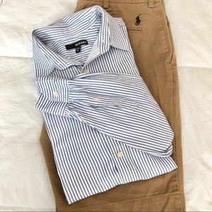 Murano Men’s button up blue and white dress shirt